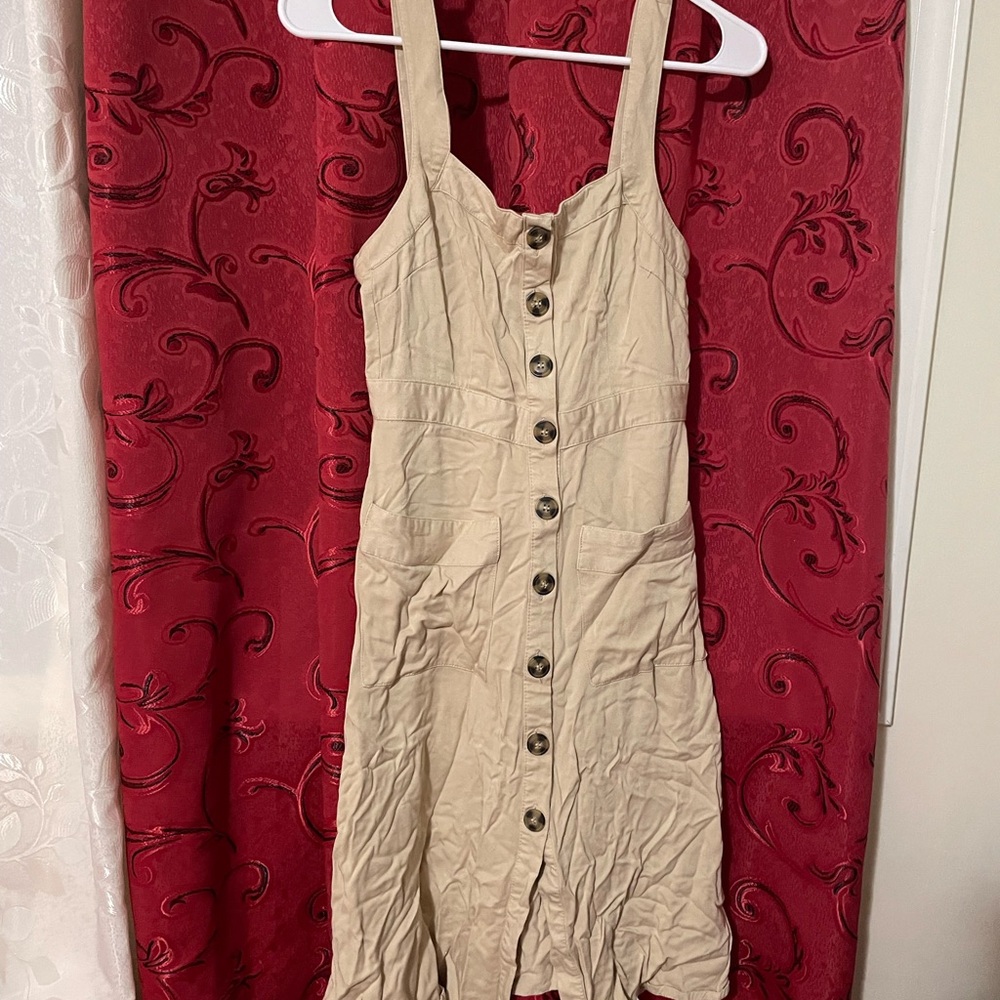 Forever 21 Beige Button-Front Mini Dress
